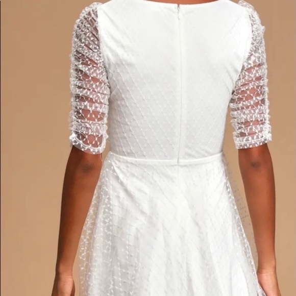 NWT Lulus Sunshine Stroll White Ruched Mesh Skater Dress - Picture 5 of 6